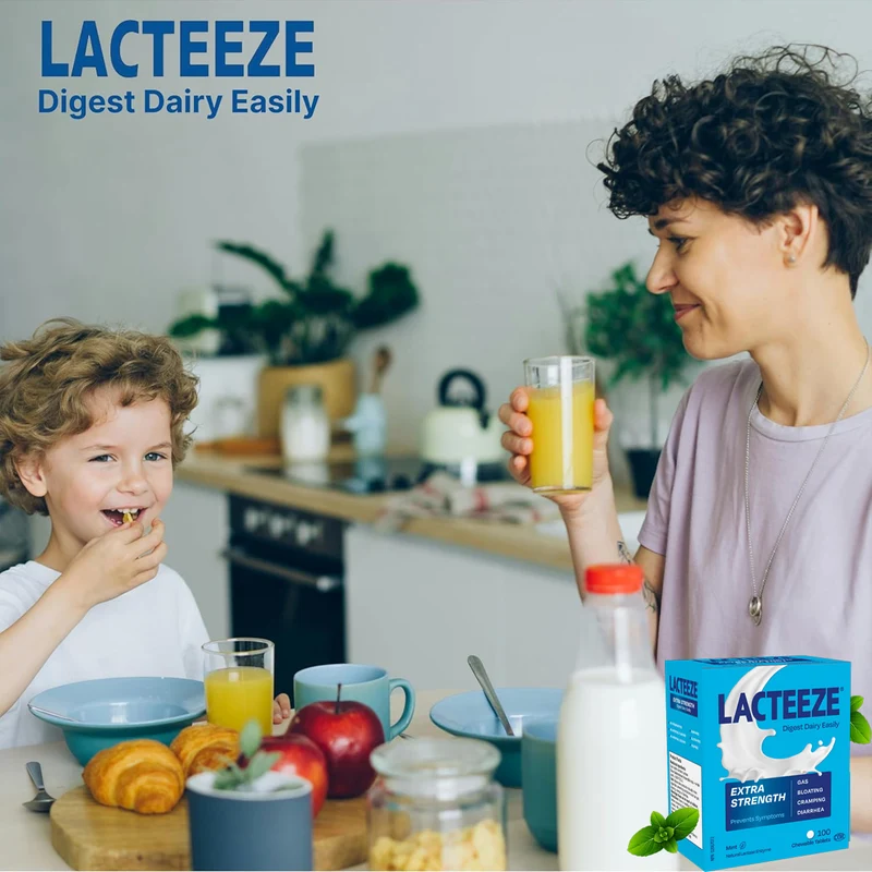 Lacteeze - Extra Strength Lactase Enzyme, Mint Flavour | 100 Chewable Tablets
