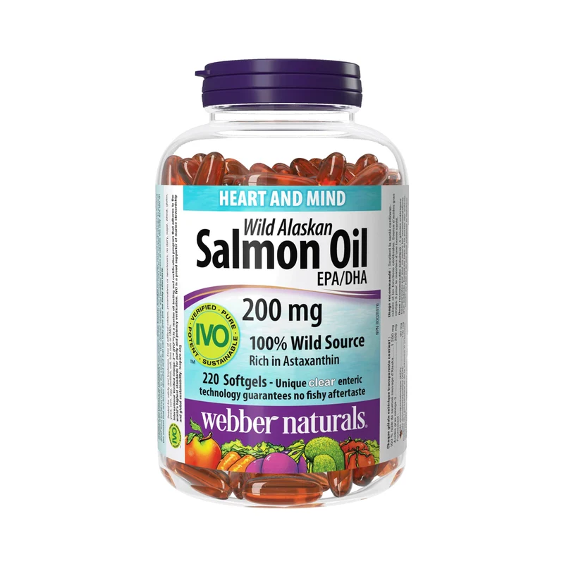 Webber Naturals - Wild Alaskan Salmon Oil 200 mg EPA/DHA | 220 Clear Enteric Softgels