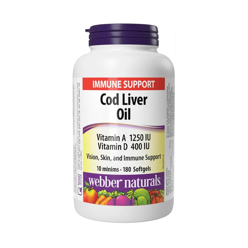 Webber Naturals - Cod Liver Oil 1250 IU/100 IU Vitamin A and D | 180 Softgels