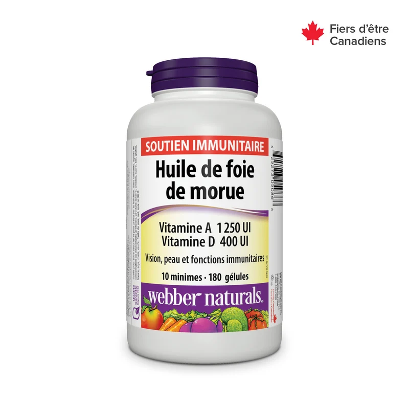 Webber Naturals - Cod Liver Oil 1250 IU/100 IU Vitamin A and D | 180 Softgels