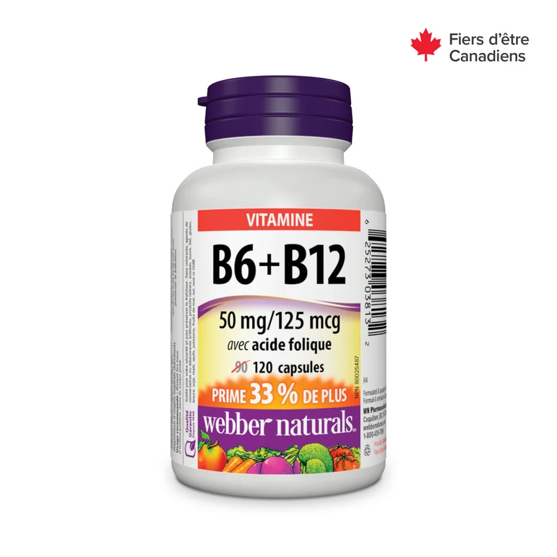 Webber Naturals - B6 + B12 with Folic Acid | 120 Capsules