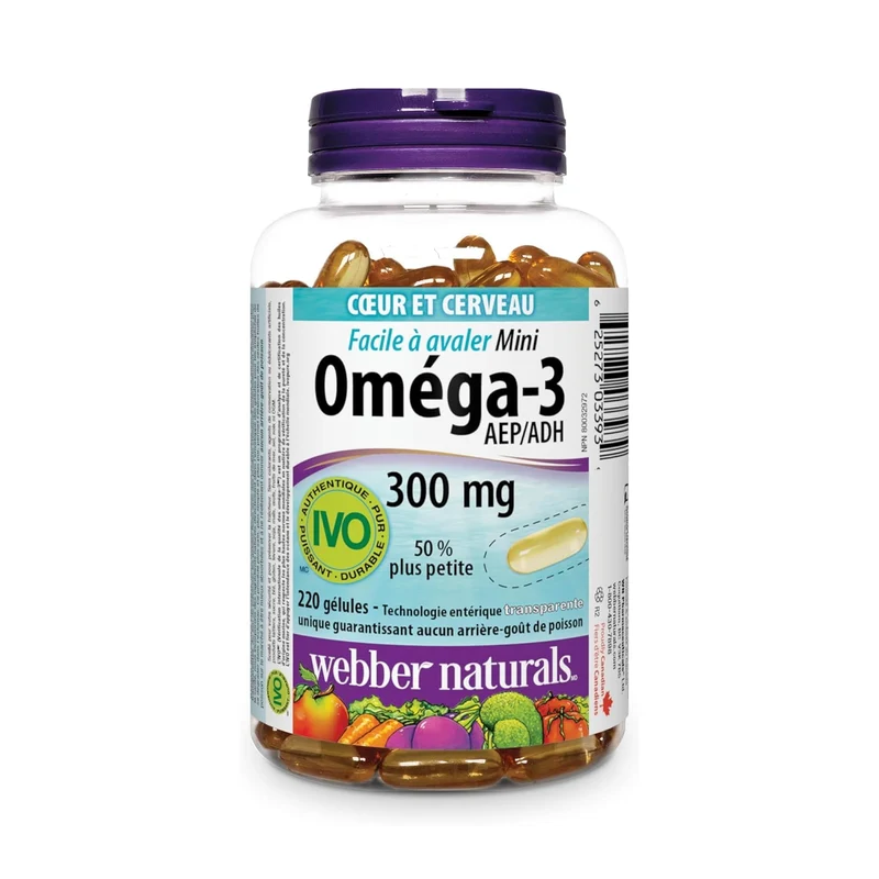 Webber Naturals - Omega-3 Mini 300 mg EPA/DHA Easy Swallow | 220 Clear Enteric Softgels