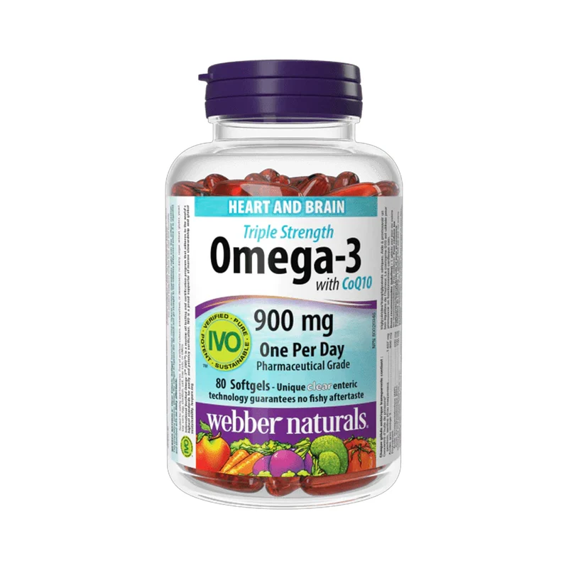 Webber Naturals - Omega-3 with CoQ10 900 mg EPA/DHA, Triple Strength | 80 Clear Enteric Softgels
