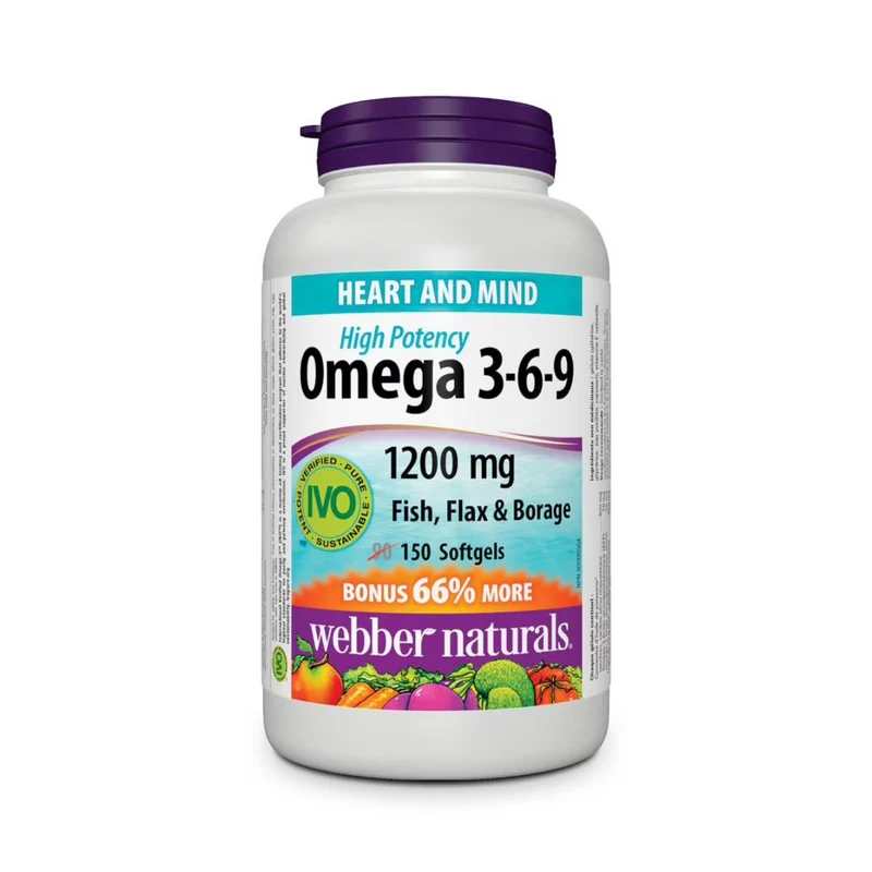 Webber Naturals – Omega 3-6-9 Softgels 1200 mg | Bonus Pack 90 + 60