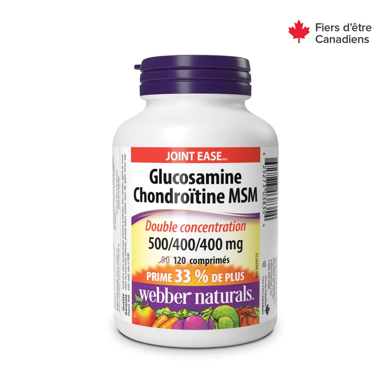 Webber Naturals - Glucosamine Chondroitin MSM Double Strength - 500/400/400 mg | BONUS 90+30 Tablets