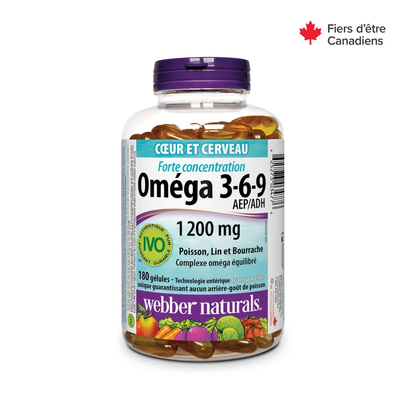 Webber Naturals - Omega 3-6-9 High Potency 1200 mg | 180 Clear Enteric Softgels