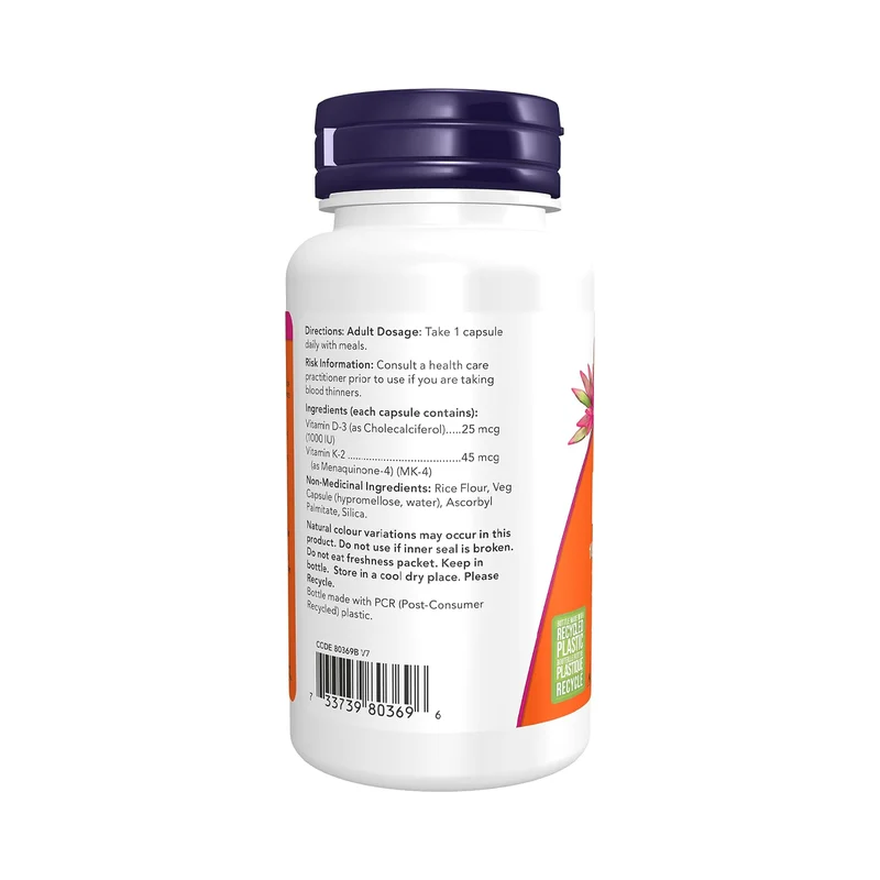 NOW - Vitamin D3 & K2 | 120 Veg Capsules