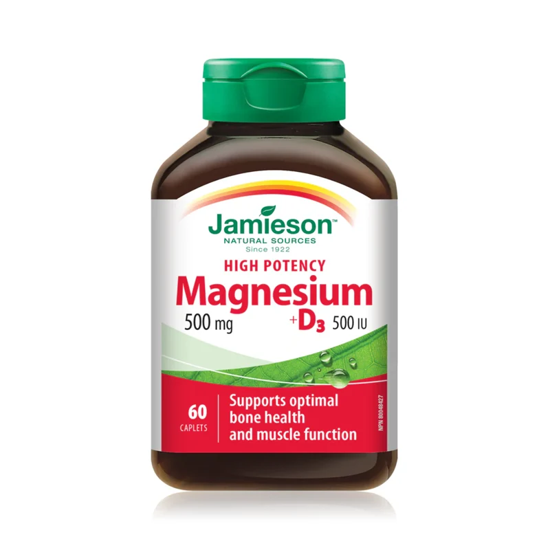 Jamieson - High Potency Magnesium 500 mg + D3 500 IU | 60 Caplets