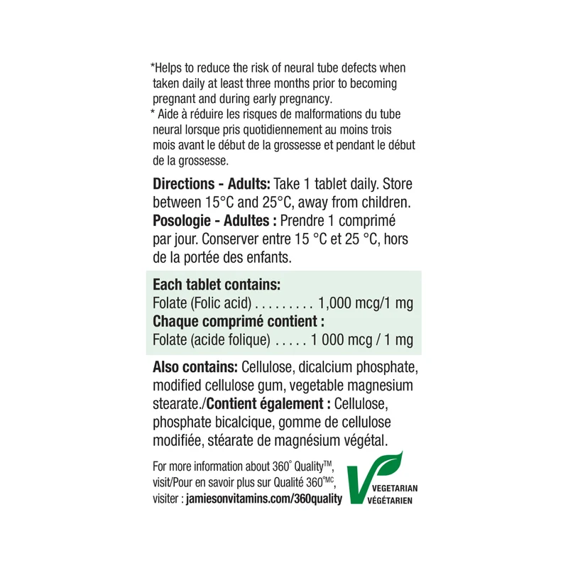 Jamieson - Folic Acid 1000 mcg | 100 Tablets