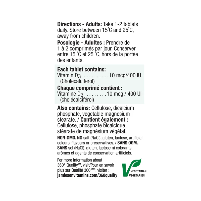 Jamieson Vitamin D3, 400 IU | 90 Tablets