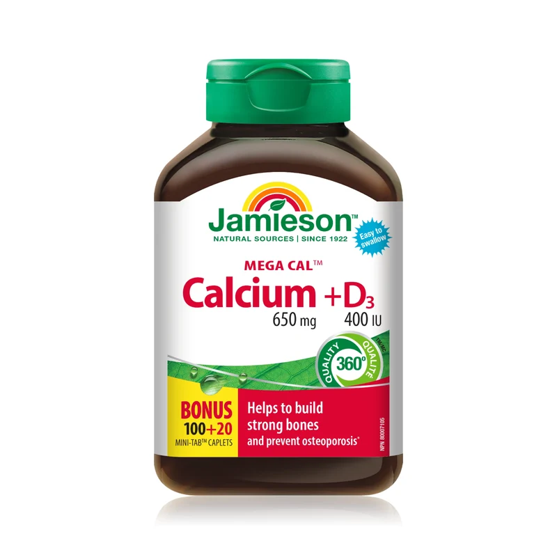 Jamieson - Mega Cal Calcium + D3 650 mg & 400 IU | 100 + 20 Mini-Tab Caplets