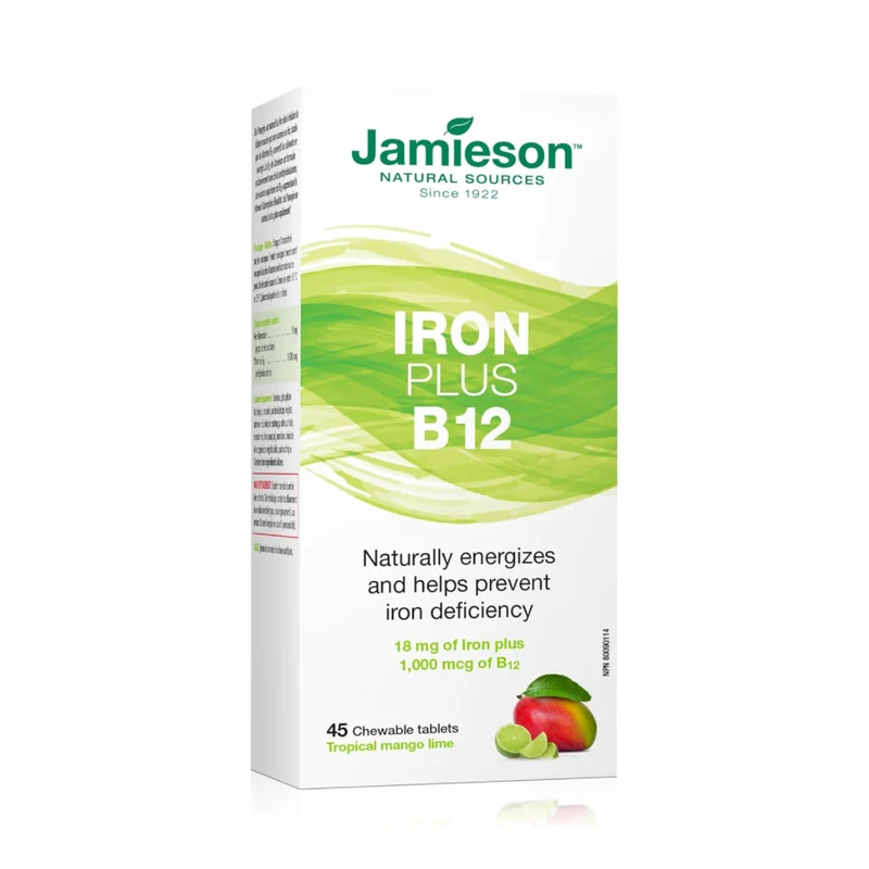 Jamieson - Iron + B12, Tropical Mango Lime | 45 Chewable Tablets