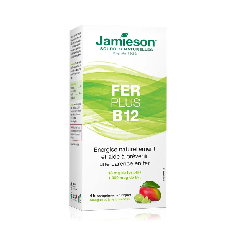 Jamieson - Iron + B12, Tropical Mango Lime | 45 Chewable Tablets