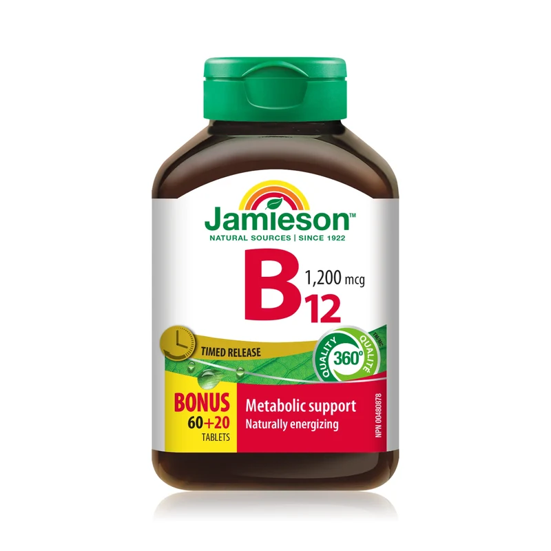 Jamieson - Vitamin B12 1200 mcg - Timed Release | BONUS! 60 + 20 Tablets