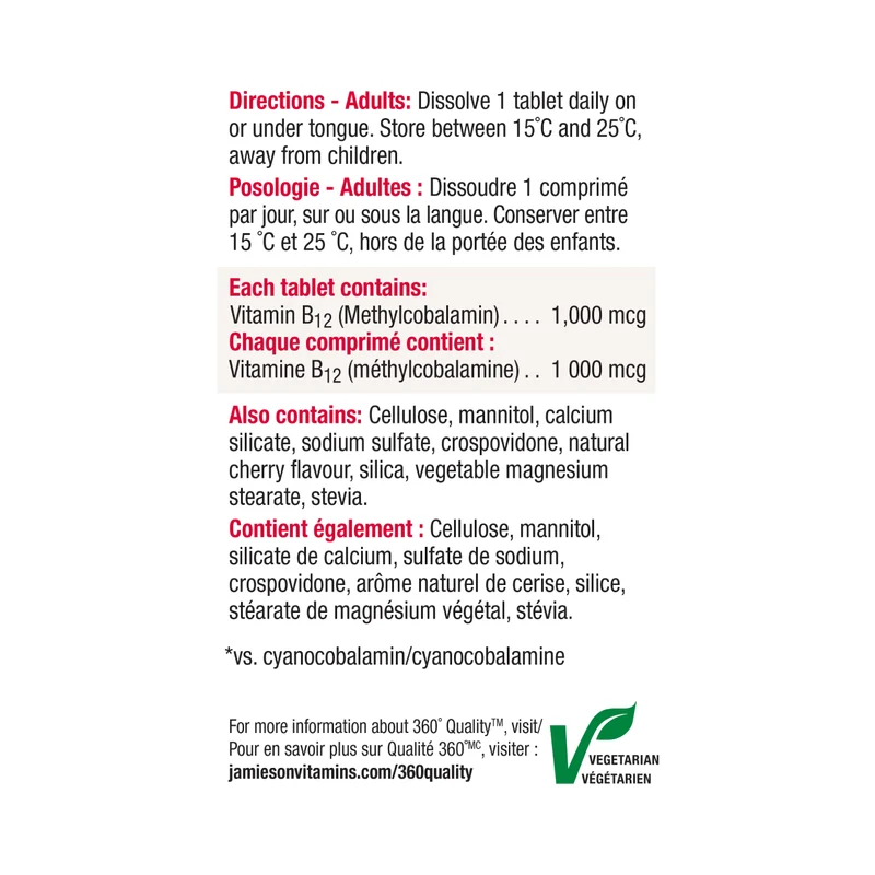 Jamieson - Vitamin B12 1000 mcg | 100 Sublingual Tablets