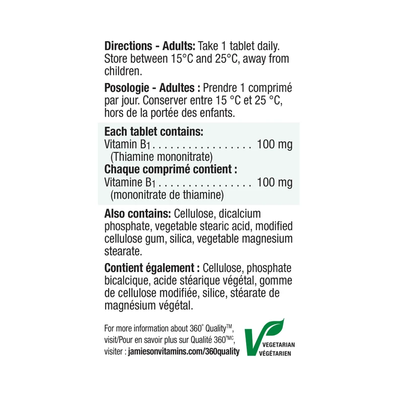 Jamieson - Vitamin B1 100 mg | 100 Tablets