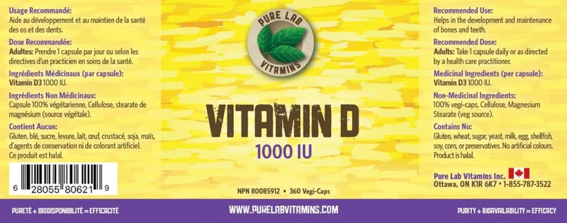 Pure Lab - Vitamin D 1000 IU | 360 Vegi-Caps