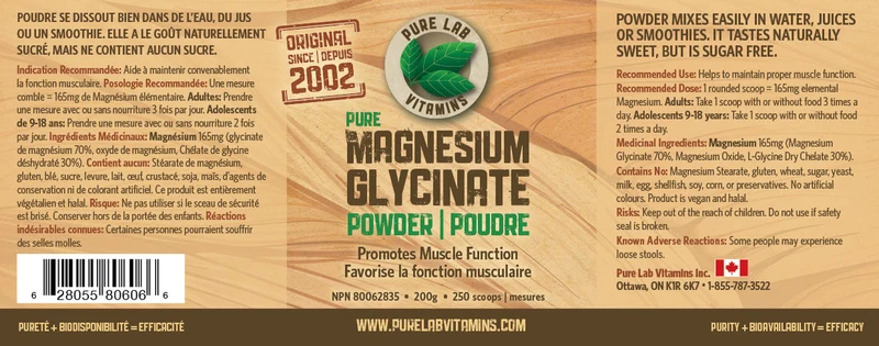 Pure Lab - Pure Magnesium Glycinate Powder 200 g | 250 Scoops*