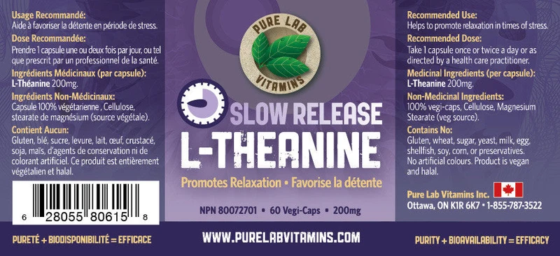 Pure Lab - L-Theanine 200 mg Slow Release | 60 Veg Capsules