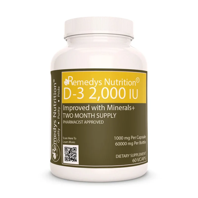 Vitamine D-3 avec mélange exclusif - 2000 UI, 60 capsules végétaliennes