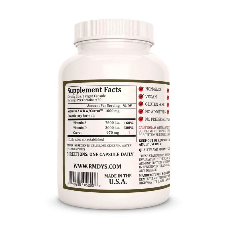 Vitamines A et D à la carotte 1000 mg, 60 capsules végétaliennes
