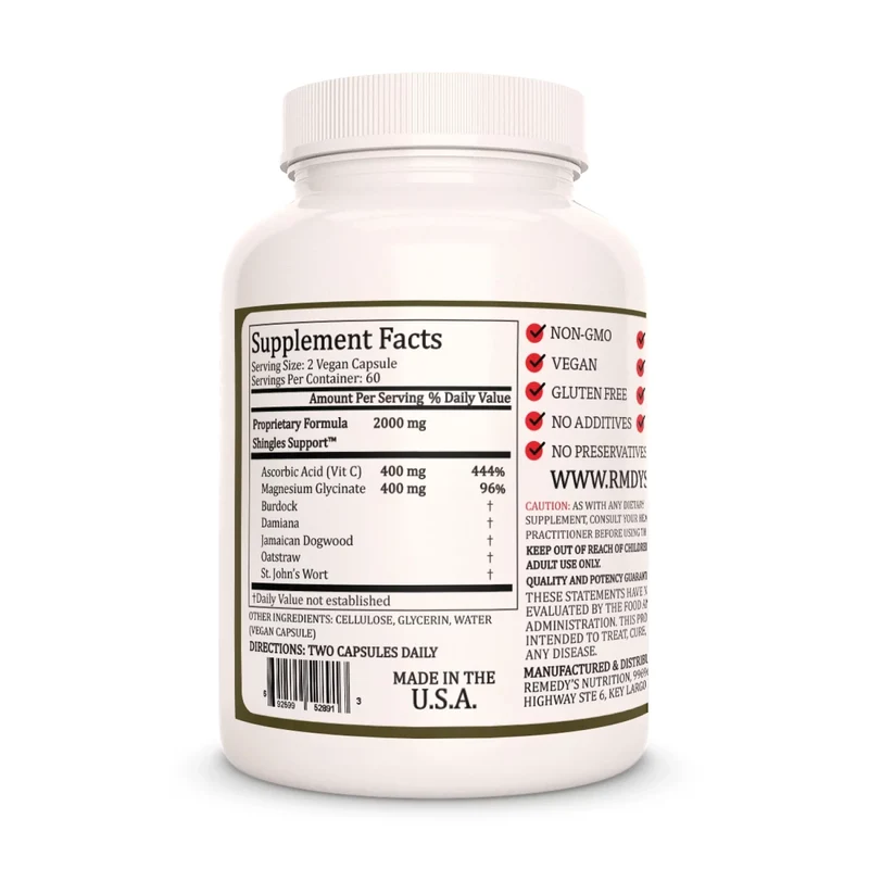 Shingles Support™ Vitamines pour le zona 1000 mg 60 capsules végétaliennes