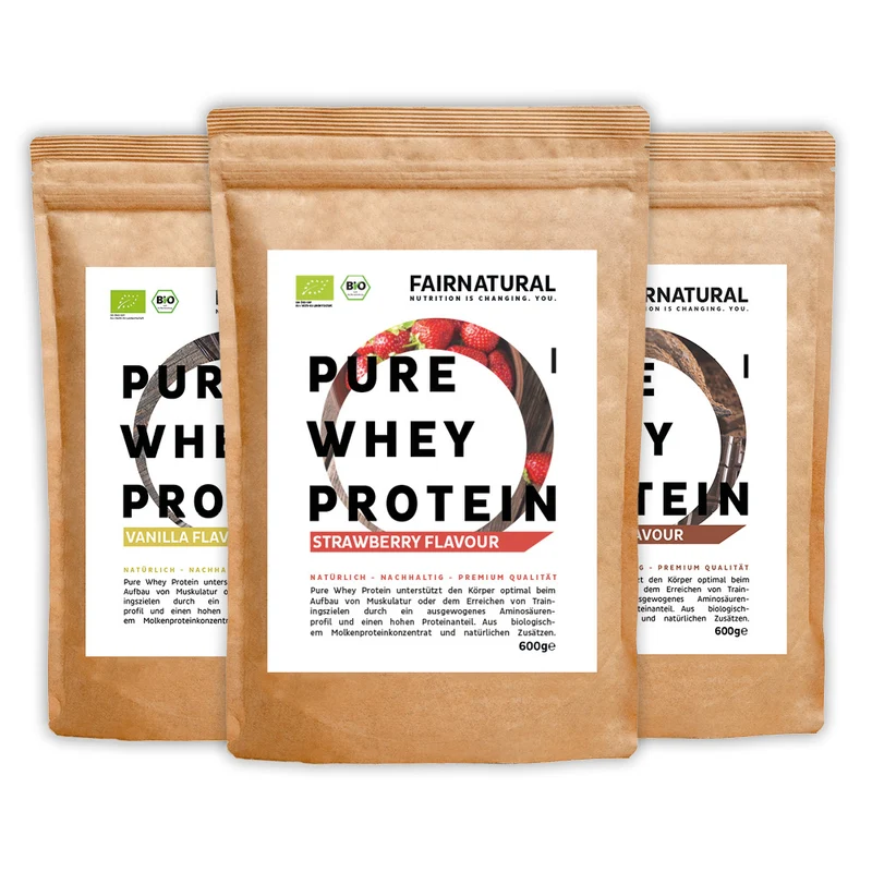 Bio Whey Proteinpulver 3er-Bundle (Sorten frei wählbar)