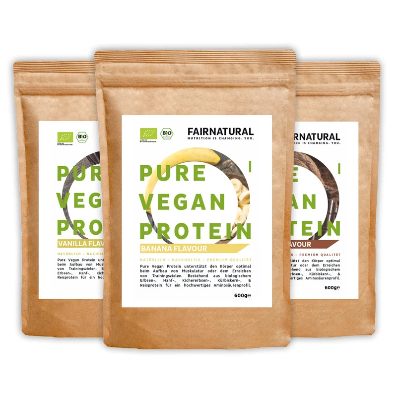 Bio Veganes Proteinpulver 3er-Bundle (Vanille, Schoko, Banane)