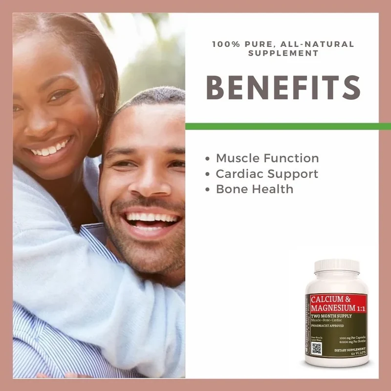 Calcium et magnésium 1:1 1000 mg 60 capsules végétaliennes