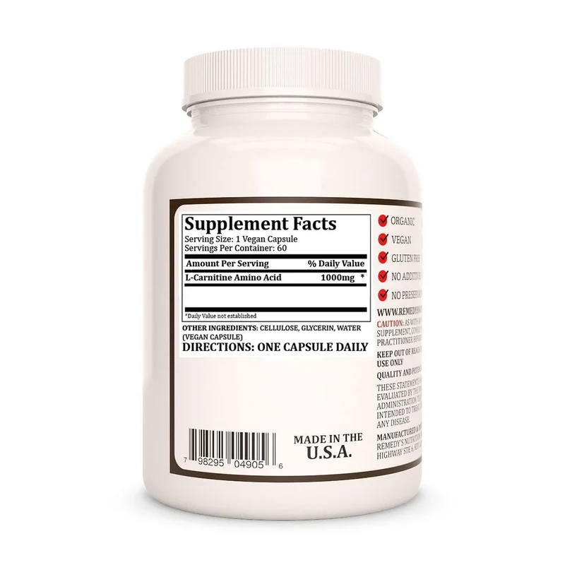 Acide aminé L-Carnitine 1000 mg, 60 capsules végétaliennes
