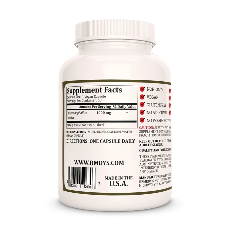 Appetite Power™ Racine de konjac – Glucomannane pour la perte de poids 1000 mg 60 capsules végétaliennes
