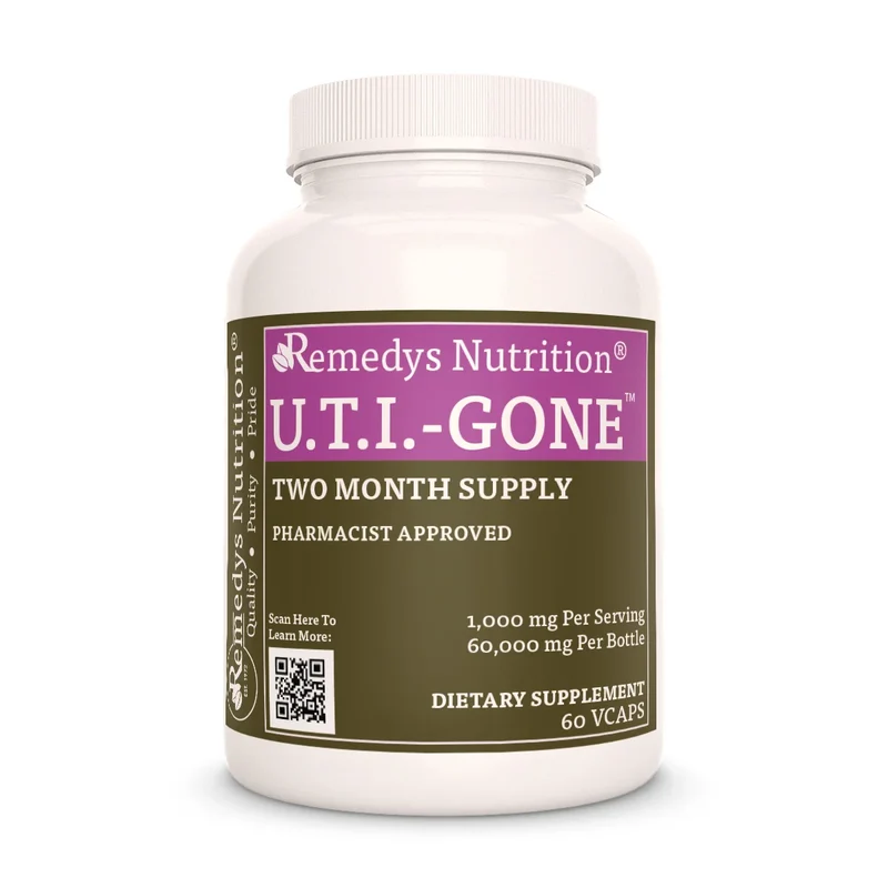Vitamines UTI Gone™ pour infections urinaires 1000 60 mg, XNUMX capsules végétaliennes