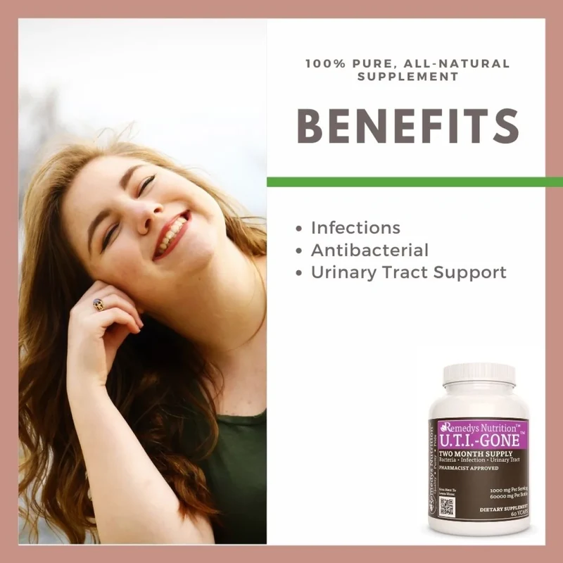 Vitamines UTI Gone™ pour infections urinaires 1000 60 mg, XNUMX capsules végétaliennes