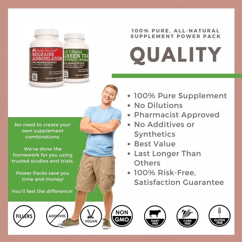 Pack d'énergie contre les maux de tête™ Deux flacons de 1000 60 mg, XNUMX capsules