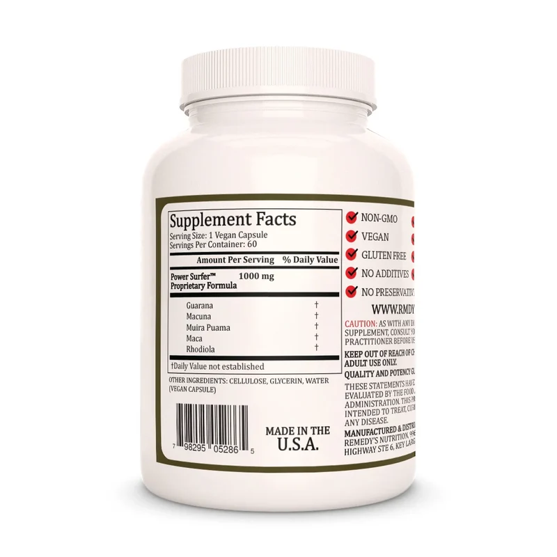 Vitamines Power Surfer™ pour l'énergie 1000 mg 60 capsules végétaliennes