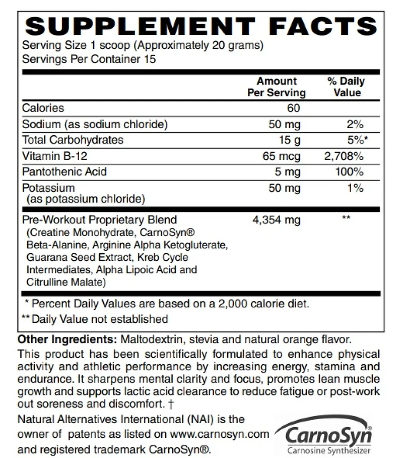 Formule pré-entraînement en poudre au goût d'agrumes 10.6 oz