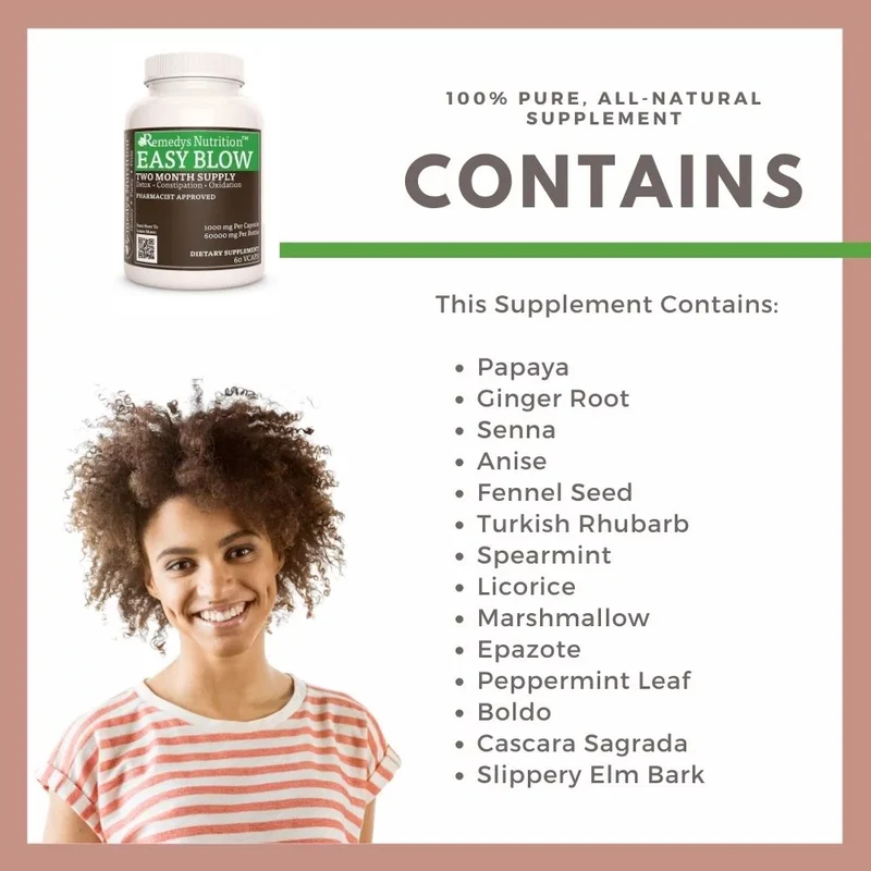 Easy Blow™ Laxatif doux aux herbes 1000 mg, 60 capsules végétaliennes
