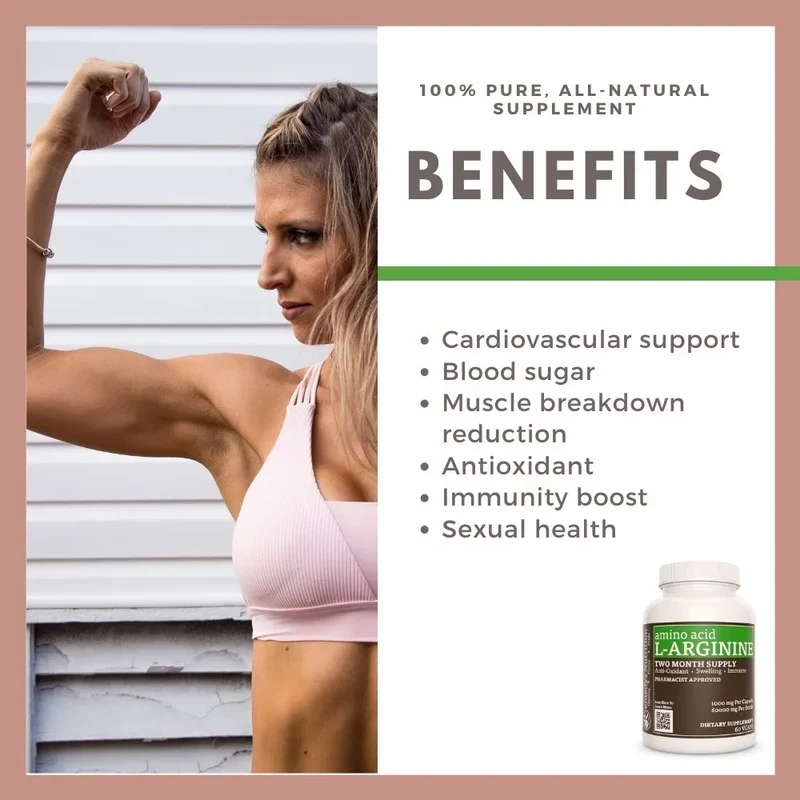 Acide aminé L-Arginine 1000 mg, 60 capsules végétaliennes