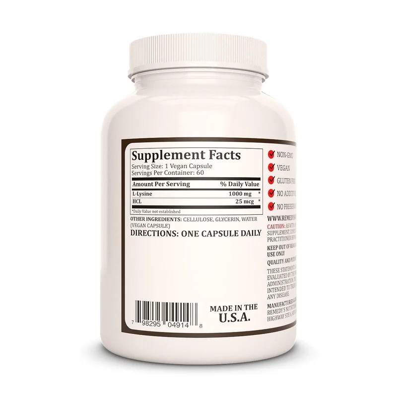 L-Lysine et HCL 1000 mg, 60 capsules végétaliennes