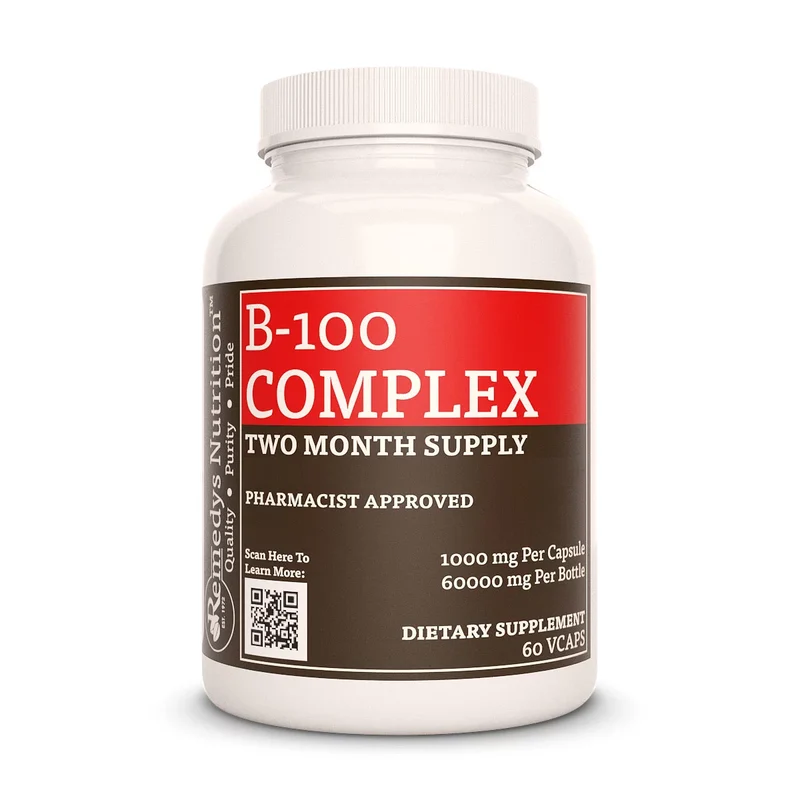 Complexe de vitamine B-100 1000 mg, 60 capsules végétaliennes