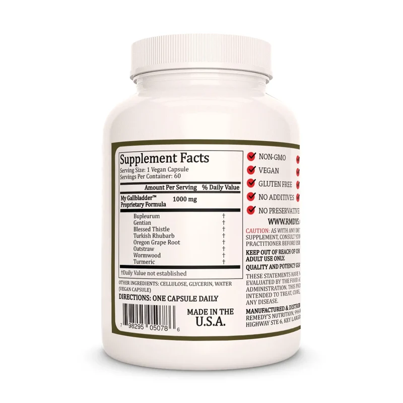 Vitamines My Gallbladder™ pour la vésicule biliaire 1000 60 mg, XNUMX capsules végétaliennes
