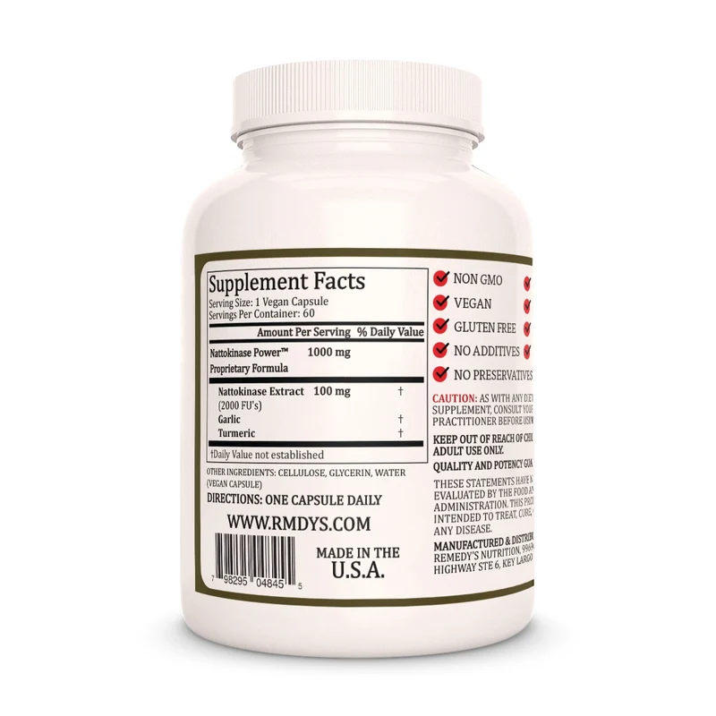 Nattokinase 2000 FU (100 mg) avec mélange exclusif d'ail et de curcuma 1000 mg, 60 capsules végétaliennes