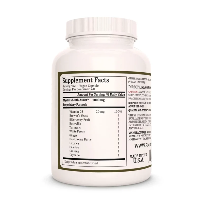Vitamines Myelin Sheath Assist™ pour les nerfs 1000 60 mg, XNUMX capsules végétaliennes