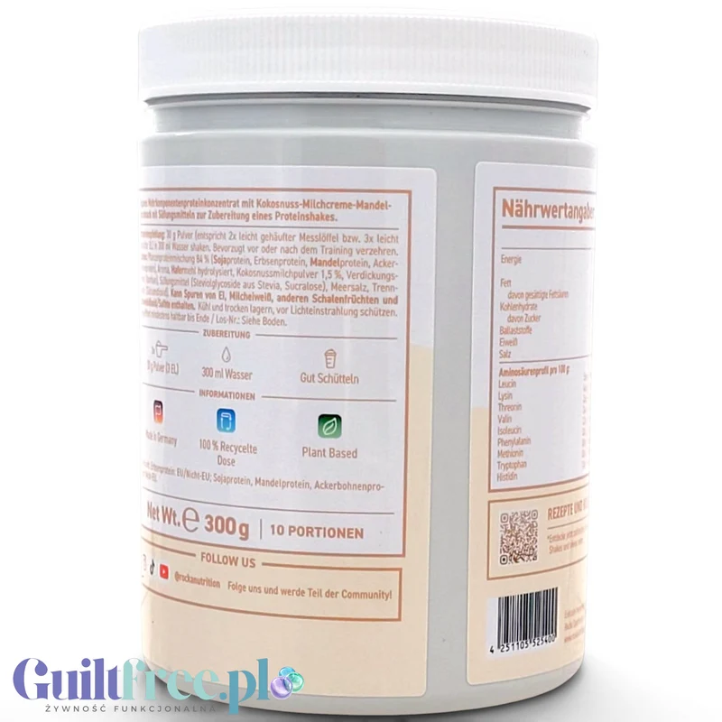 Rocka Nutrition Protein Shake Coconut Almond Cream 0,3kg - wegańska odżywka białkowa 4 źródeł białka