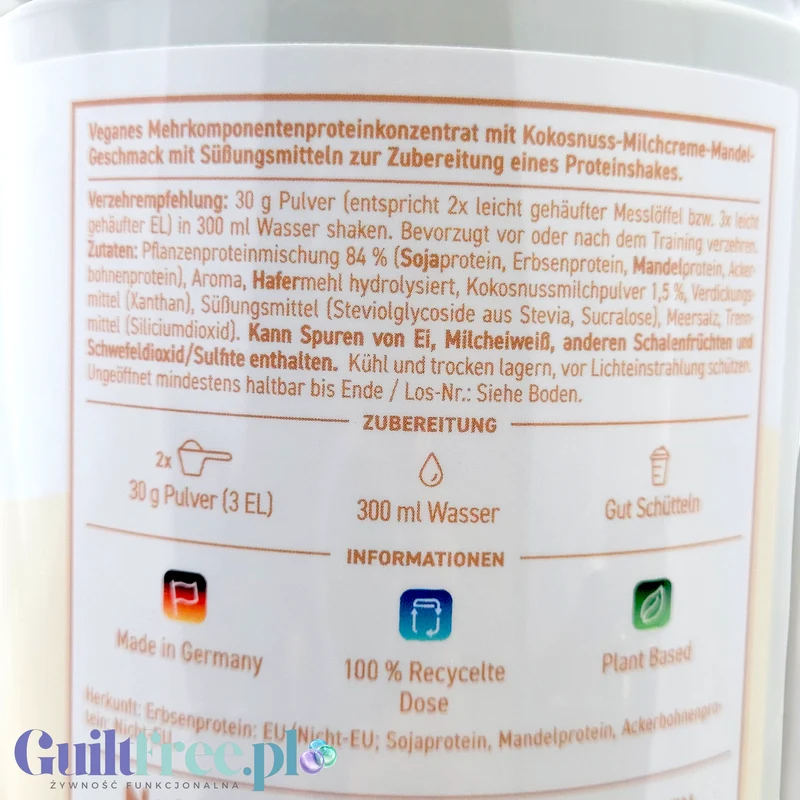 Rocka Nutrition Protein Shake Coconut Almond Cream 0,3kg - wegańska odżywka białkowa 4 źródeł białka