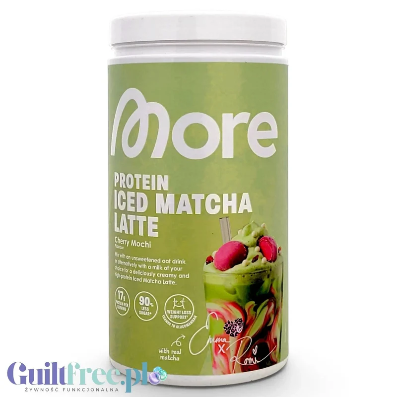 More Nutrition Protein Iced Matcha Latte Cherry Mochi 500g - proteinowa zielona herbata matcha bez cukru 20g białka