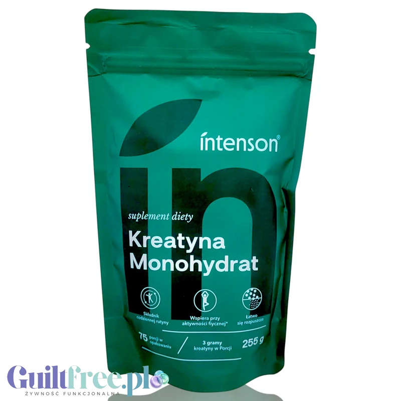 Intenson Kreatyna Pure proszek 255g - monohydrat kreatyny bezsmakowy, bez cukru i słodzików neutralny smak