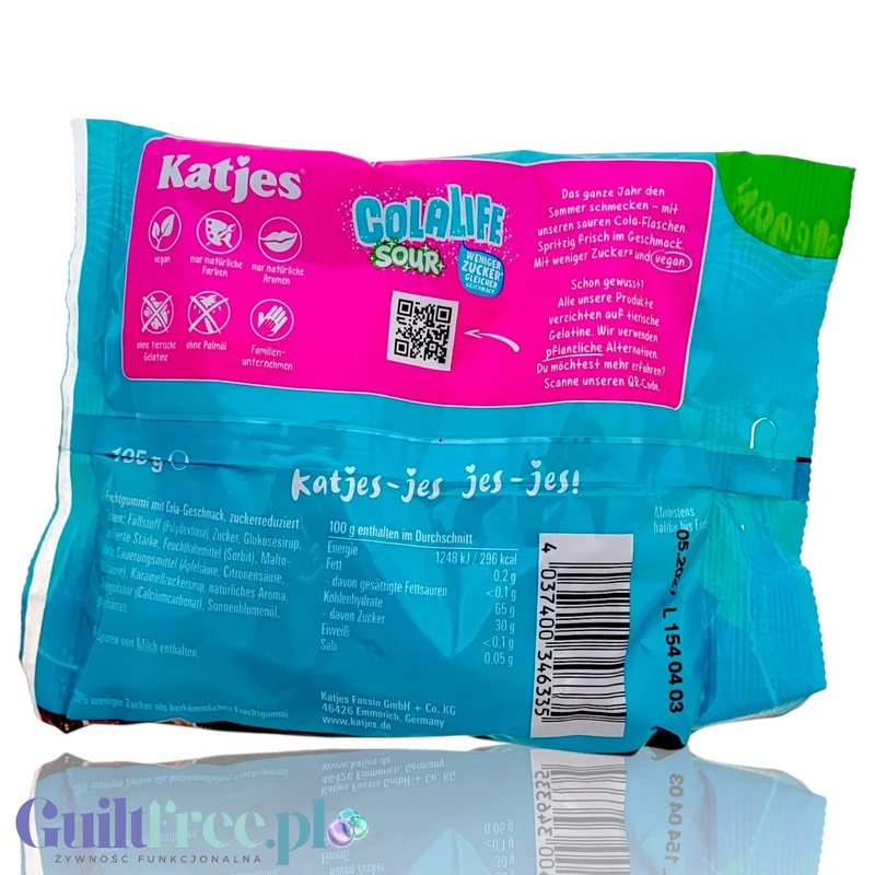 Katjes Sour Colalife 195g - wegańskie kwaśne żelki 30% mniej cukru bez słodzików