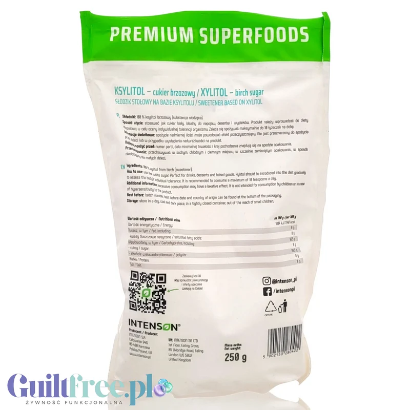 Intenson Ksylitol Danisco z Finlandii 250g - oryginalny fiński ksylitol 100%