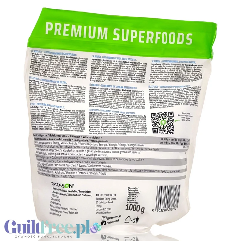 Intenson Ksylitol 1kg - ketogeniczna alternatywa cukru ekonomiczne opakowanie